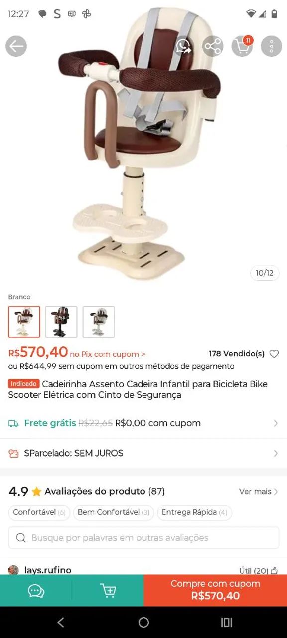 Vendo cadeirinha infantil bicicleta elétrica scooter  - Foto 4