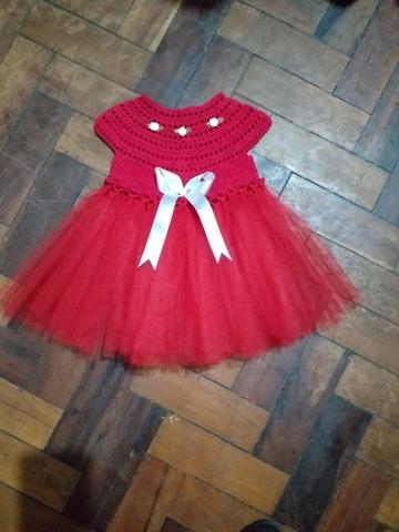 Vestido em crochê e tule