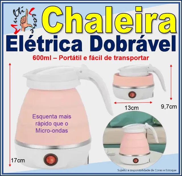 Chaleira Elétrica Dobrável Silicone 600ml Prática Viagem