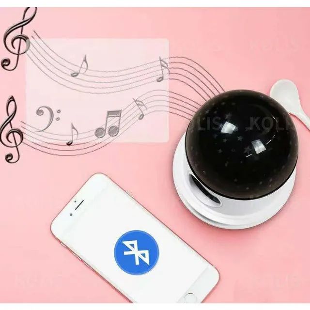 Luminária abajur caixa de som bluetooth com projetor de estrelas lua decorativa  - Foto 2