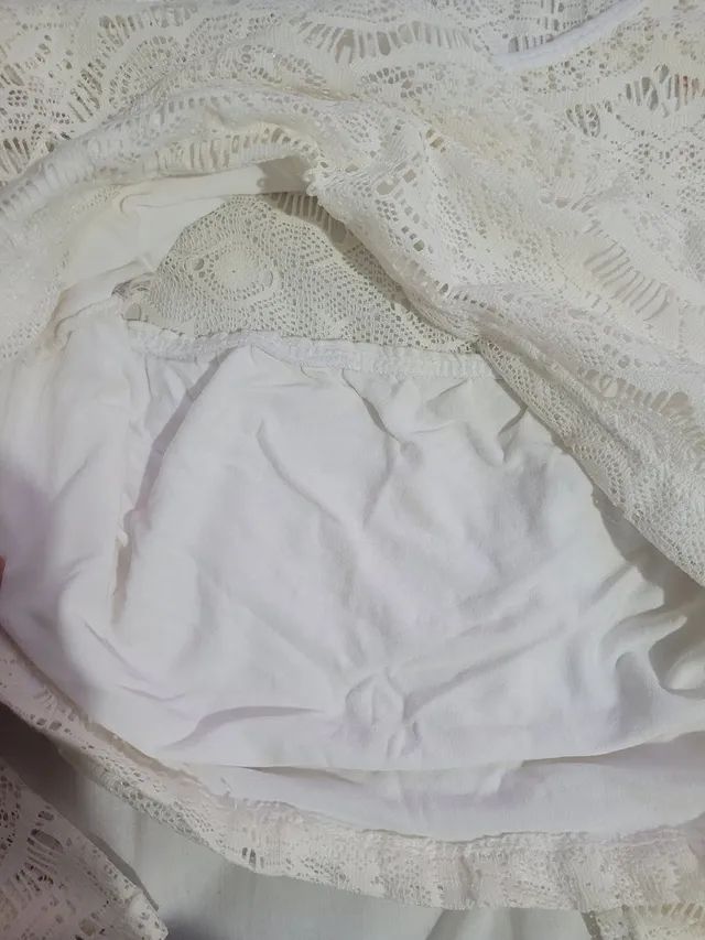 Cropped inverno com mangas branco com detalhes em renda - Foto 3