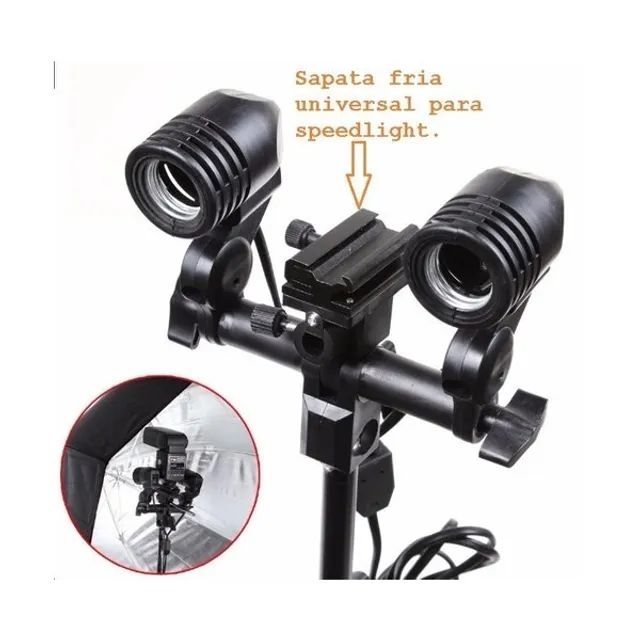 Suporte Duplo E27 p/ Lâmpadas E Sombrinha Luz Contínua Ou Flash YL104 - Foto 2
