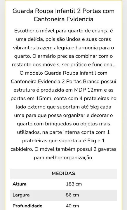 Guarda-roupa Infantil Evidencia / 3 cores / pague na entrega - Foto 6