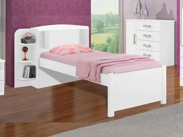 Cama solteiro com baú milênio branca - FRETE GRÁTIS 