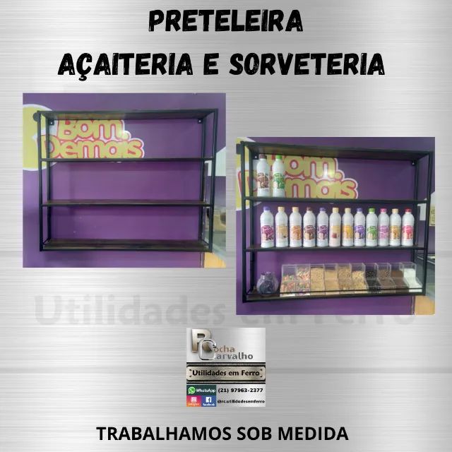 Prateleira para Açaiteria e Sorveteria A1,00xP0,17xL1,20. Sob Encomenda. Orçamos sob medid