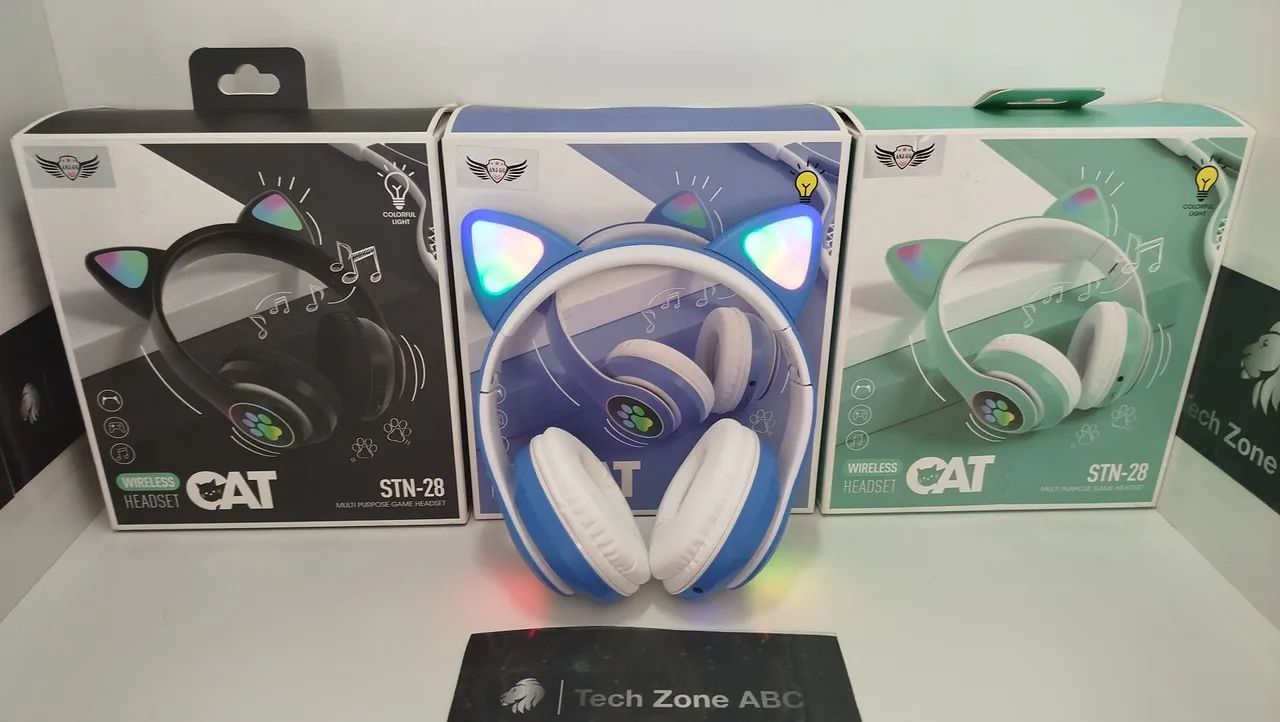 Fone de ouvido Bluetooth Cat STN-28 com orelhas de gato