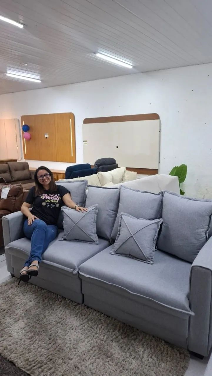 SOFA CAMA RETRÁTIL E RECLINÁVEL EM LINHO 2.20M