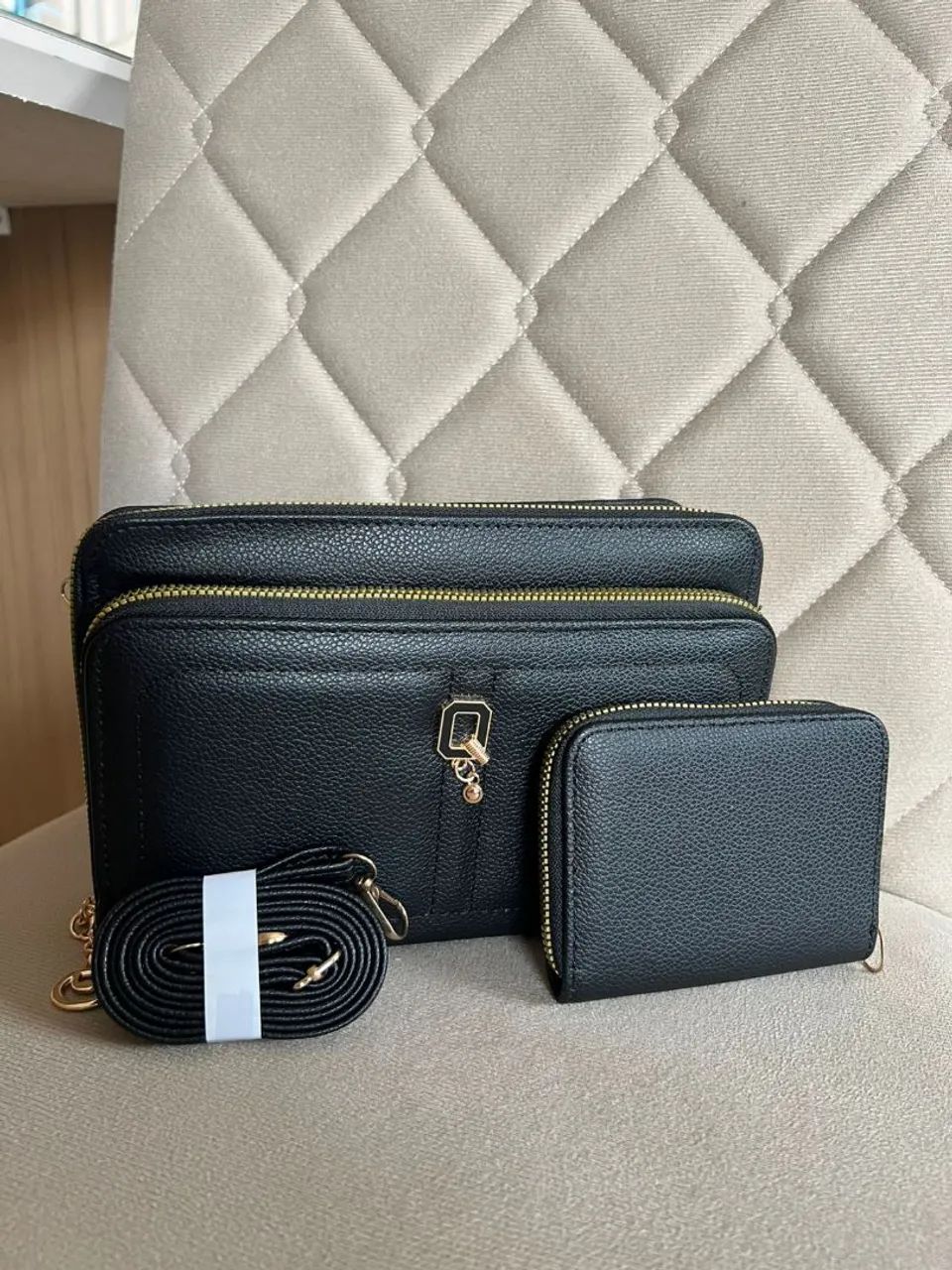 Bolsa de Ombro Bege - Kit com 3 Peças - Foto 4