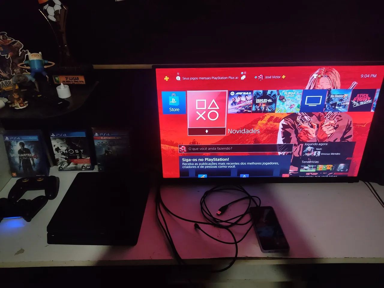  ps4 com 3 jogos e 2 controles