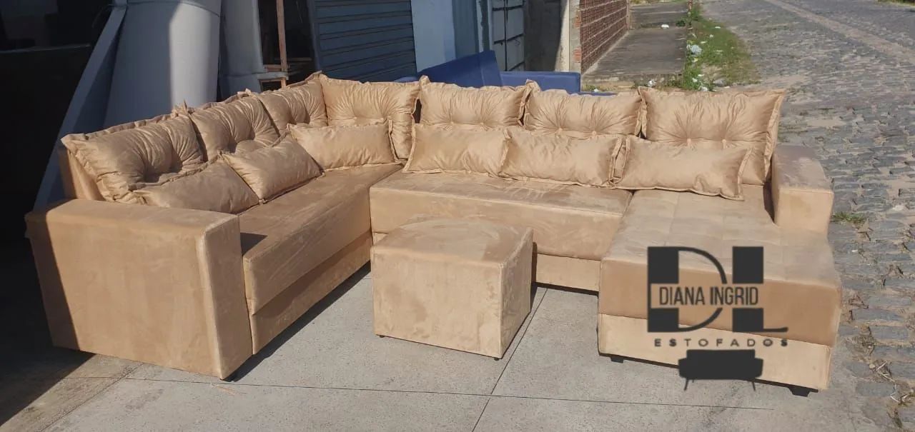 Sofá de canto modular cinza com puff - Foto 2