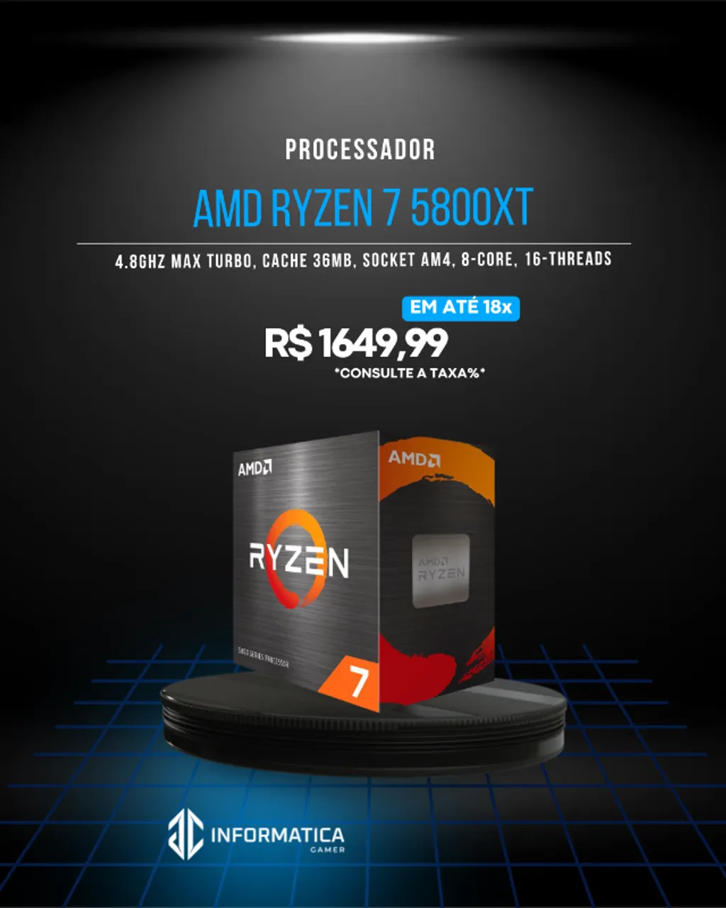 Processador AMD Ryzen 7 5800XT, 8-Core, 16-Threads, 3.8GHz (4.8GHz Turbo), Cache 36MB, AM4