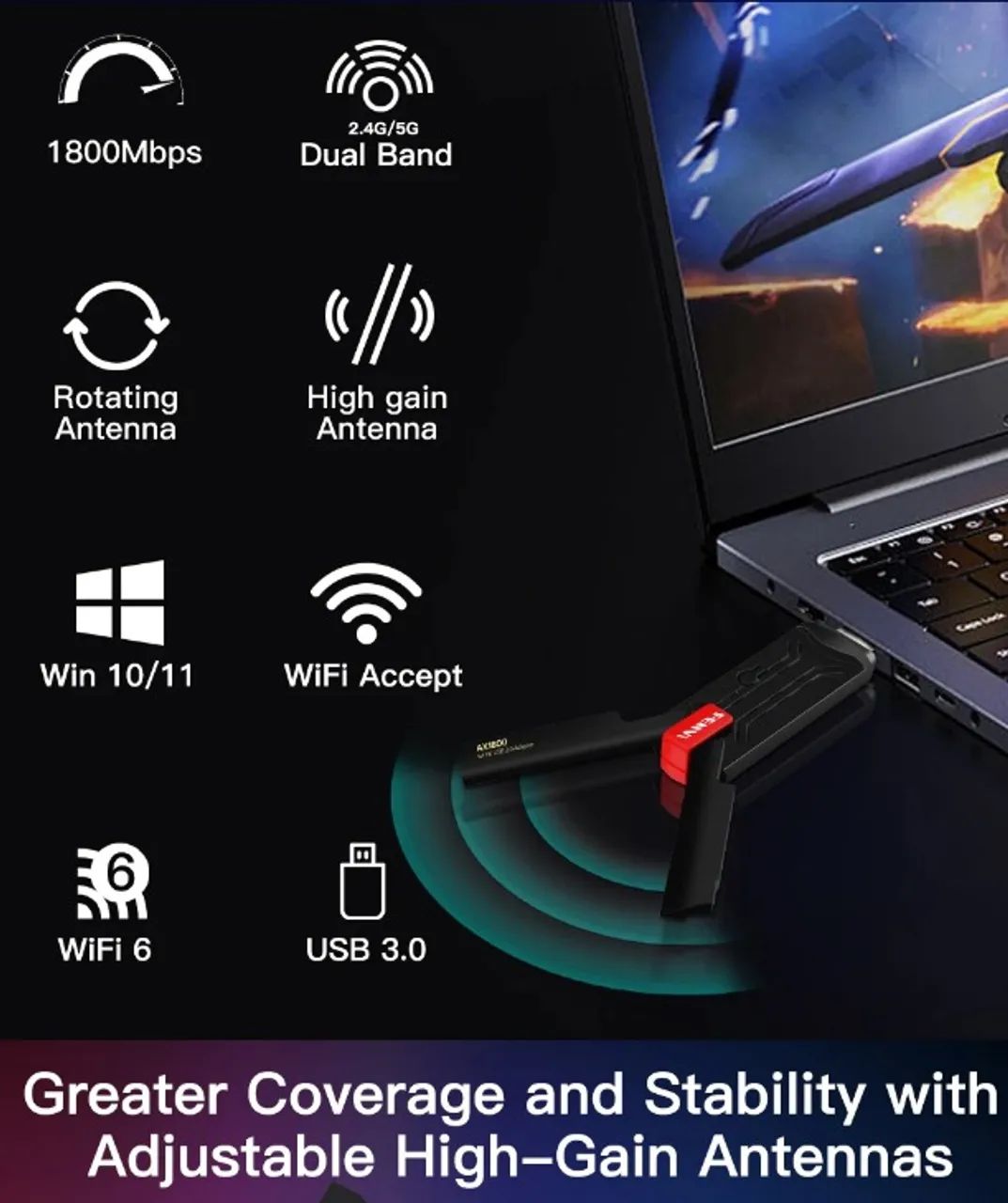 Adaptador WiFi 6 - 1800Mbps - Foto 5