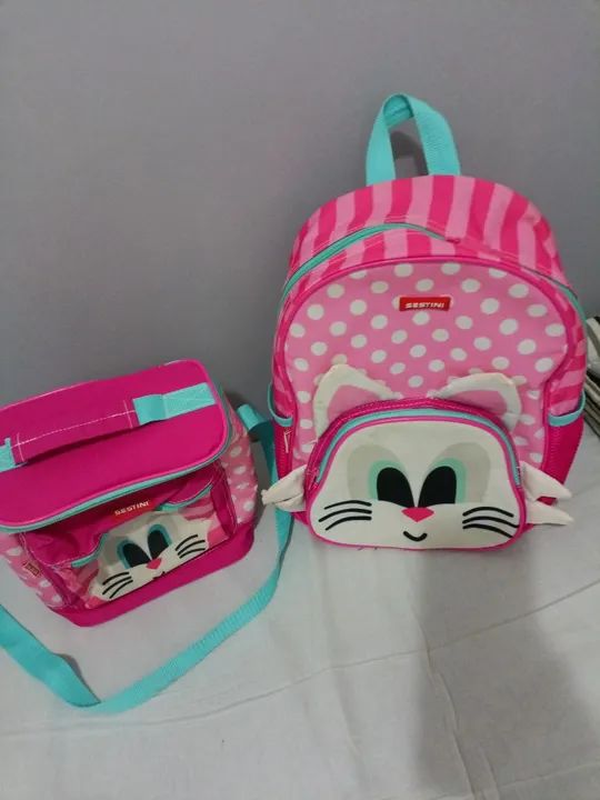 Mochila e Lancheira Infantil Gatinha Rosa