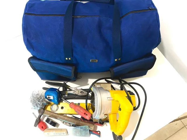 Bolsa ferramentas Lona parafinada azul espaçosa