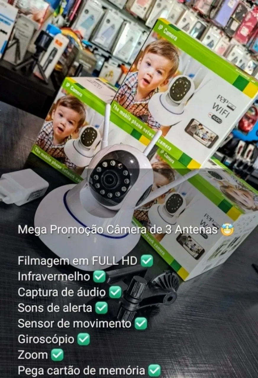 Câmera de Segurança com 3 Antenas - Full HD - Wi-Fi