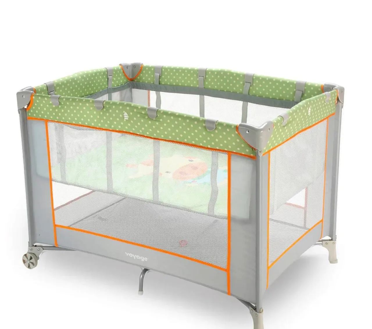 Berço Portátil para Bebê - Verde e Laranja