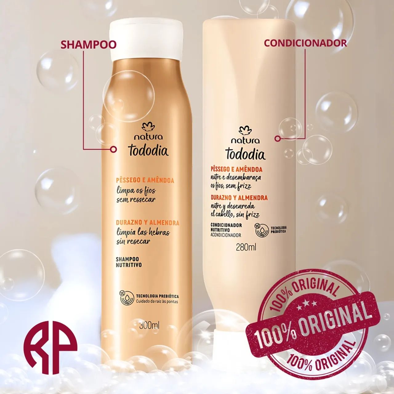 Kit Shampoo e Condicionador Natura Tododia Pêssego e Amêndoa