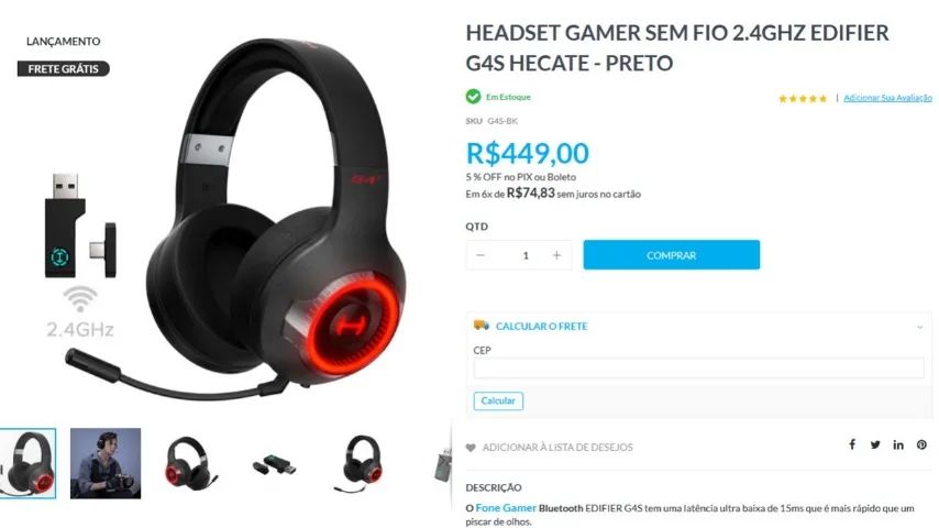 HEADSET GAMER SEM FIO 2.4GHZ EDIFIER G4S HECATE - Foto 3