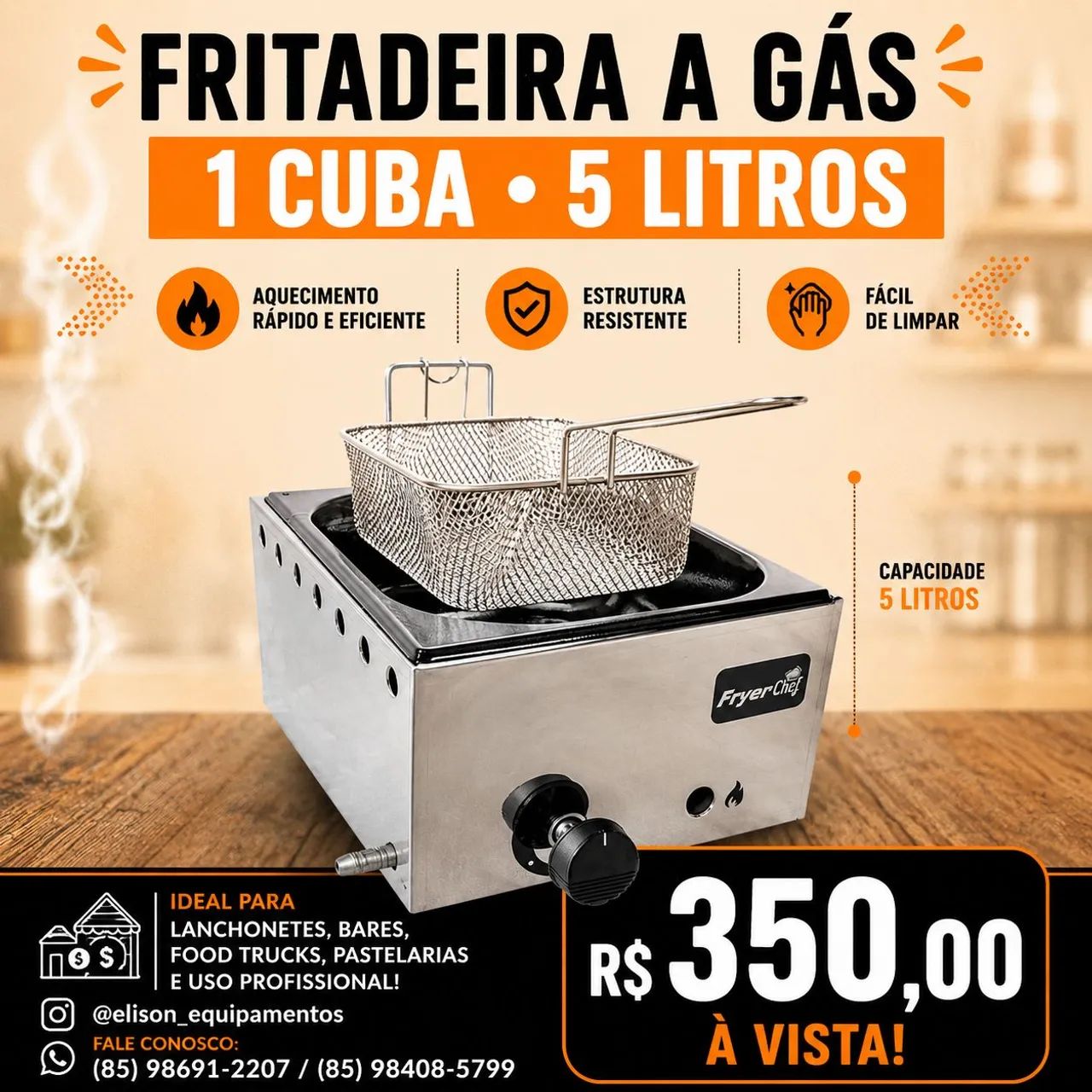 Fritadeira a gás quadrada de cuba 