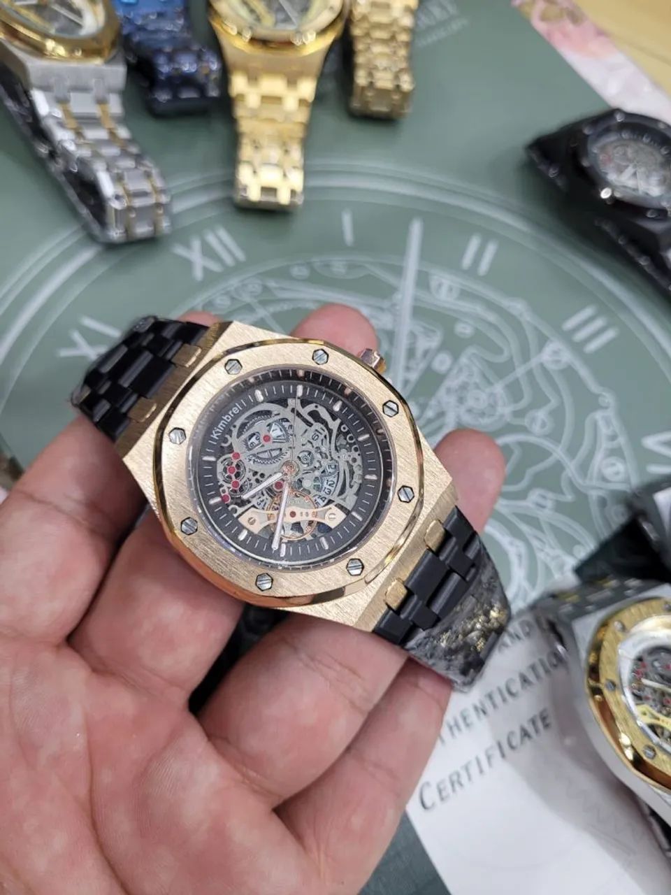 Relógio Estilo Kimbrel Oak Skeleton Aço Inoxidável 