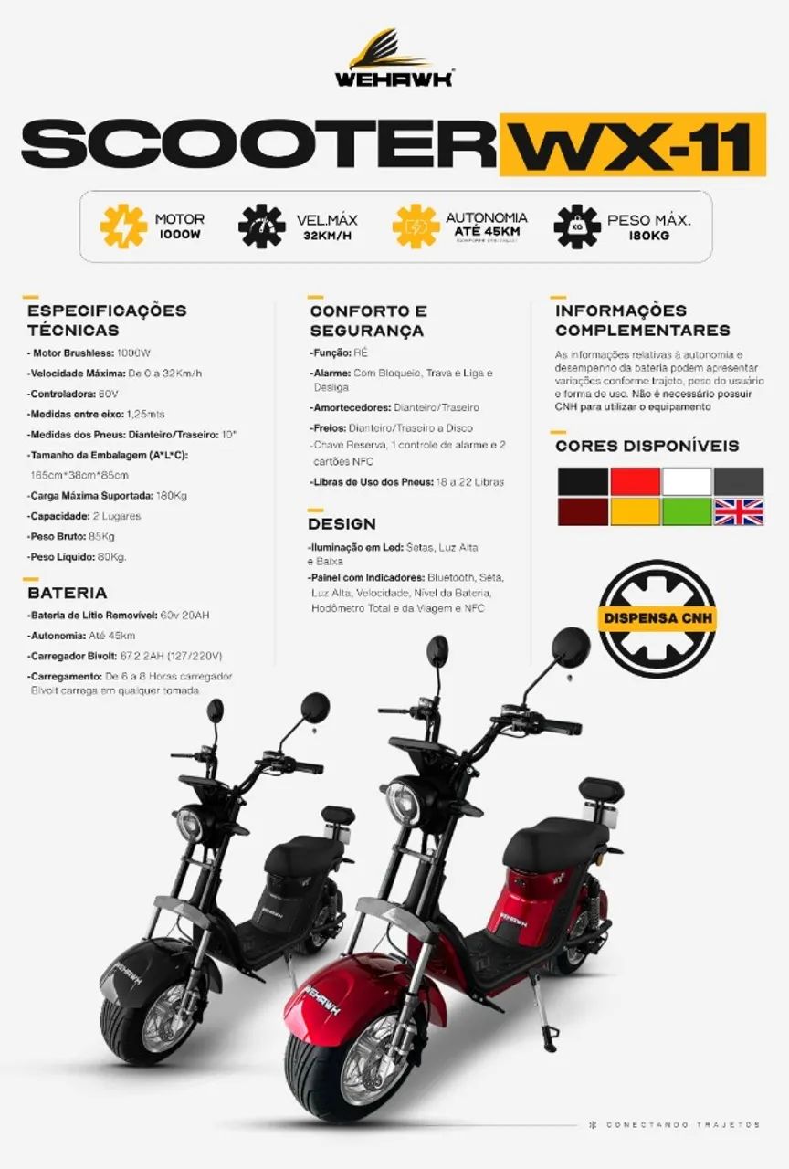 SCOOTER ELETRICA X-11 LINDISSIMA!!! 1000X,60V,LITIO,NFC, ALARME, TRAVA, SOM BT, MARCHA RE  - Foto 2