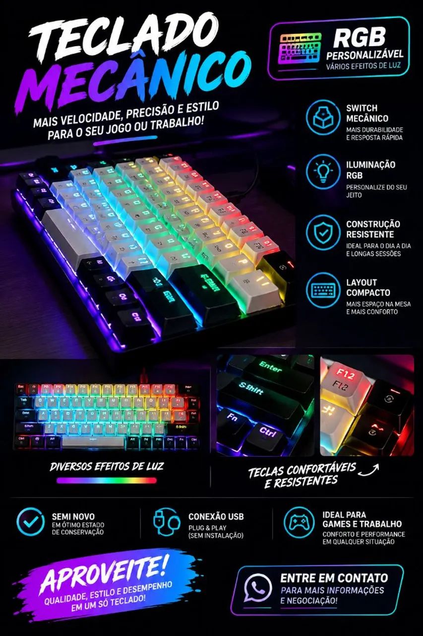 Teclado mecânico semi-novo