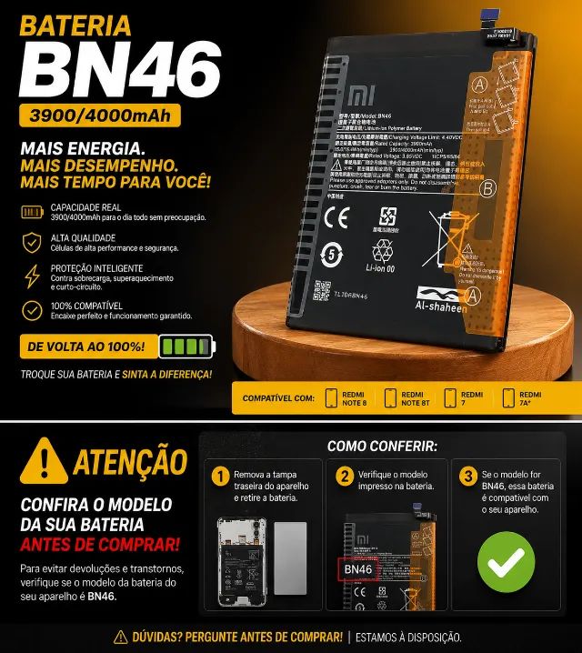 Bateria para celular Compatível Xiaomi Redmi Note 8 / Note 8T / Redmi 7 - 4000mAh