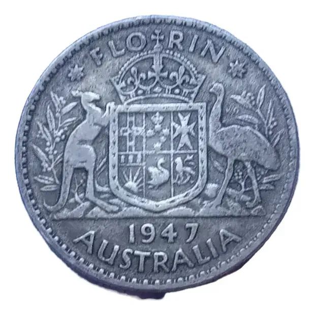 Moeda De Prata, Austrália 1 Florin De 1947 # (Usado)