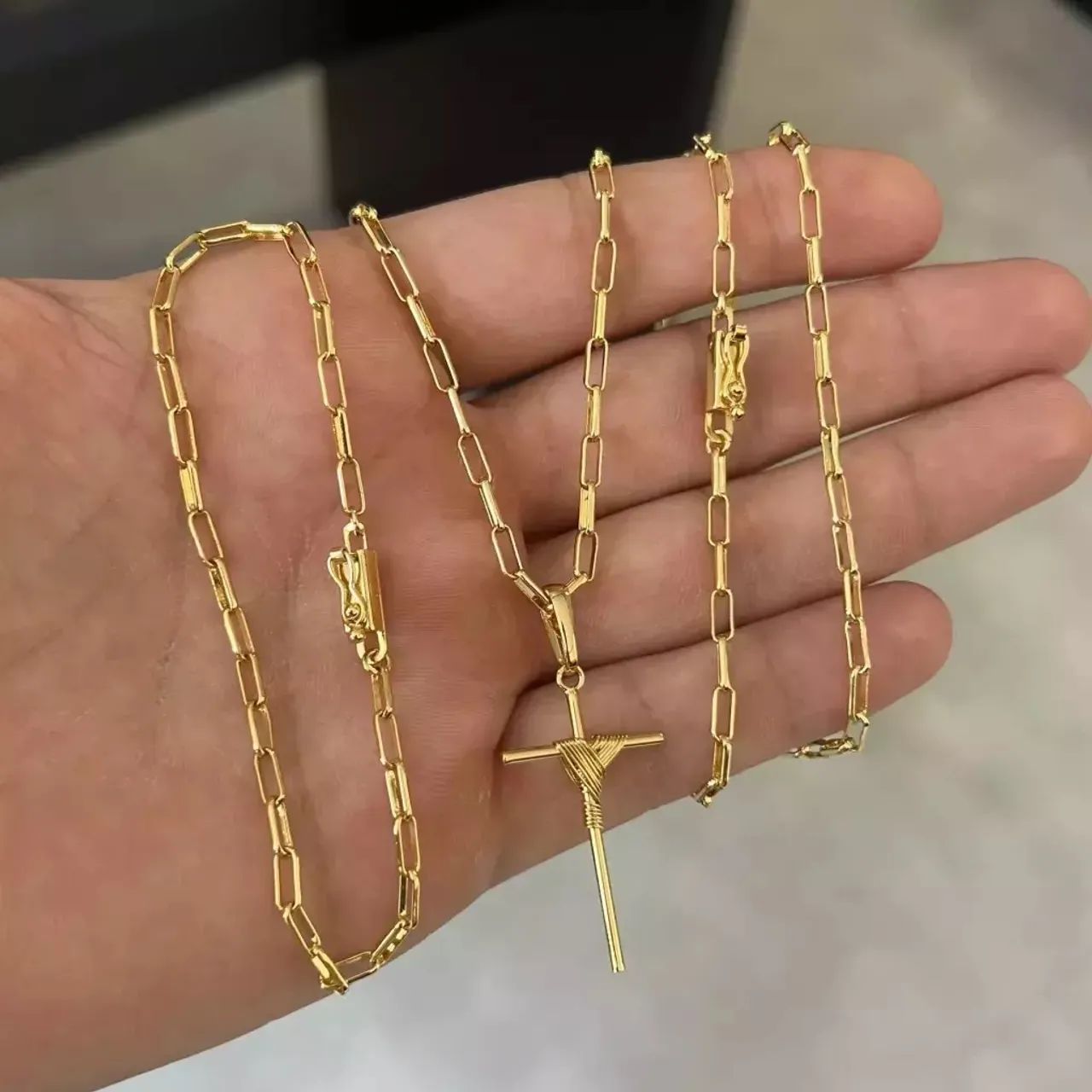 Corrente Masculina pulseira é pingente banhada a ouro  - Foto 4