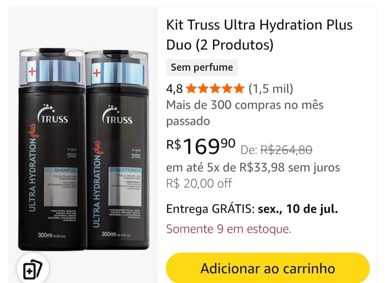 KIT TRUSS ULTRA HYDRATION PLUS DUO  CONDICIONADOR E SHAMPOO 