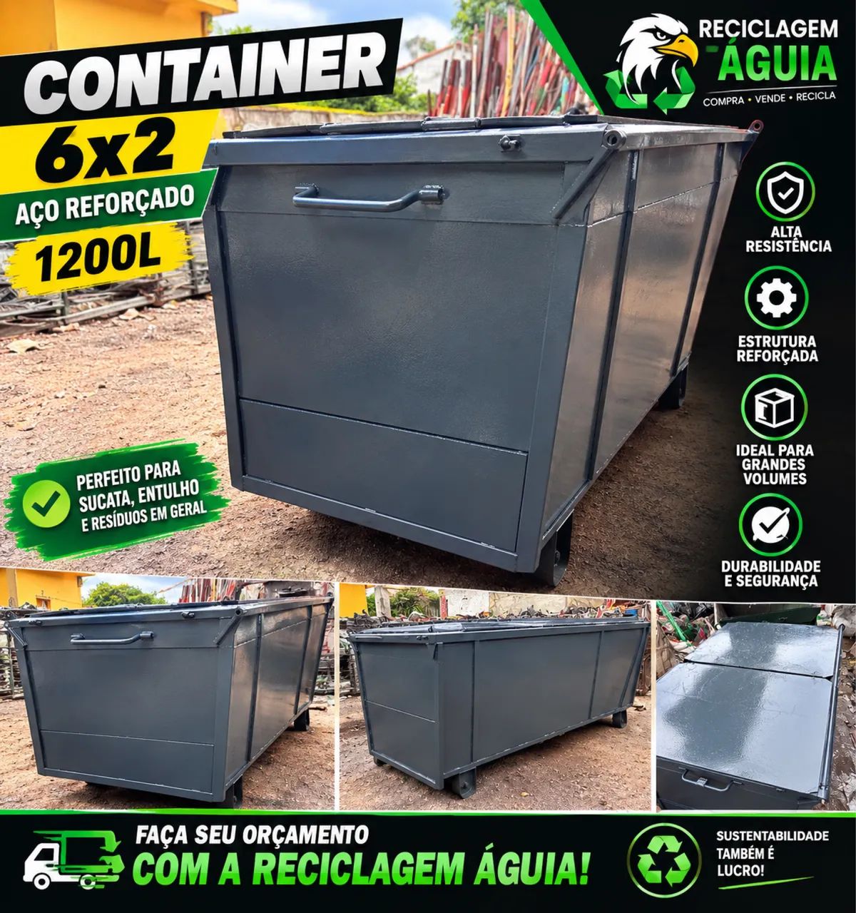 Container lixeira/ Carrinho 1200L