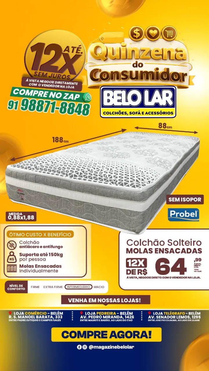 Colchão Solteiro Molas Ensacadas