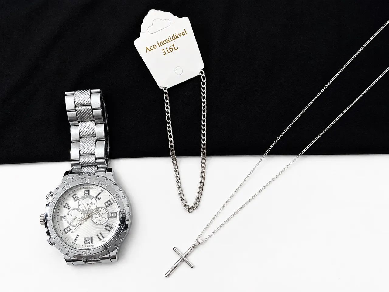 kit Relógio + Pulseira + cordão 