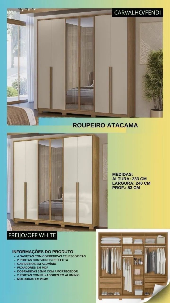 Guarda Roupa Casam 6 portas com 2 reflecta 