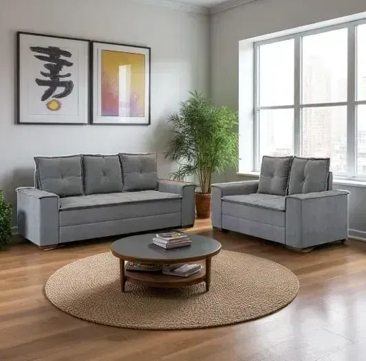 Sofá 2 e 3 lugares Barcelona Cinza Confortável