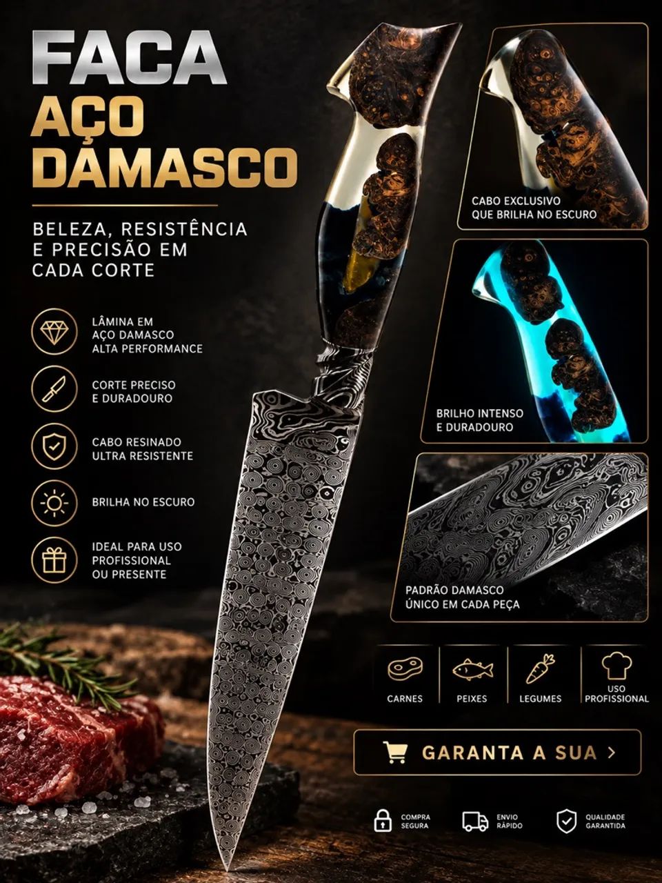 Faca Aço Damasco 