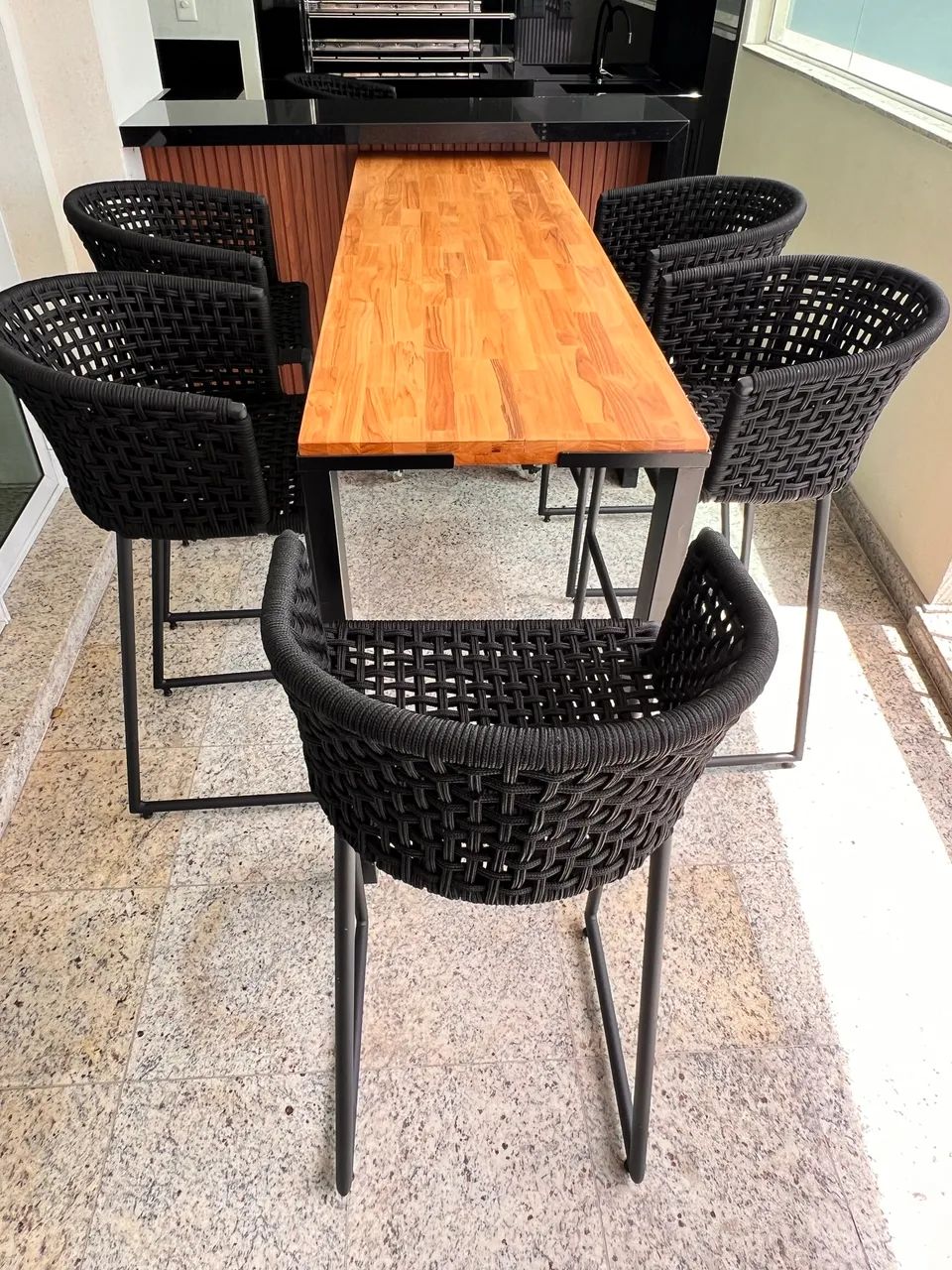 Conjunto de 05 Banquetas de corda náutica preta - Foto 3