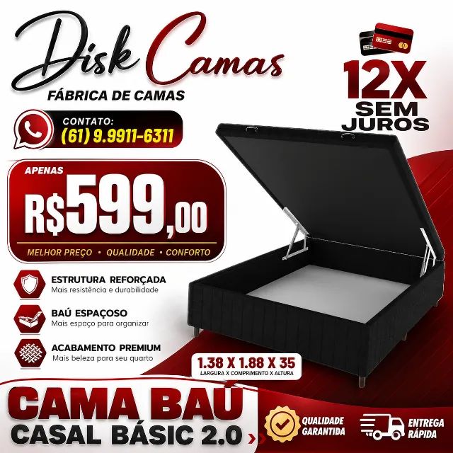Cama Baú Casal com Grande Espaço Interno - Qualidade e Preço Imbatível!