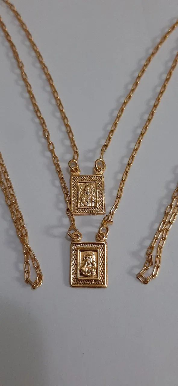 Escapulario catolico  banhado a ouro 18k ca - Foto 2