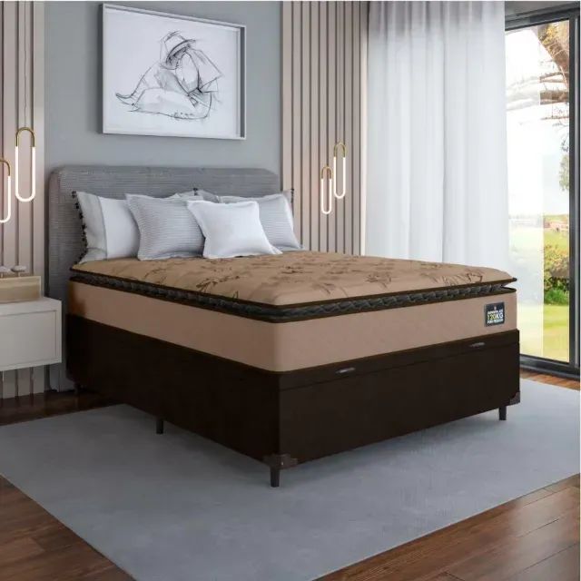 Colchão Casal Espuma D33 + Cama Box Baú Coffee