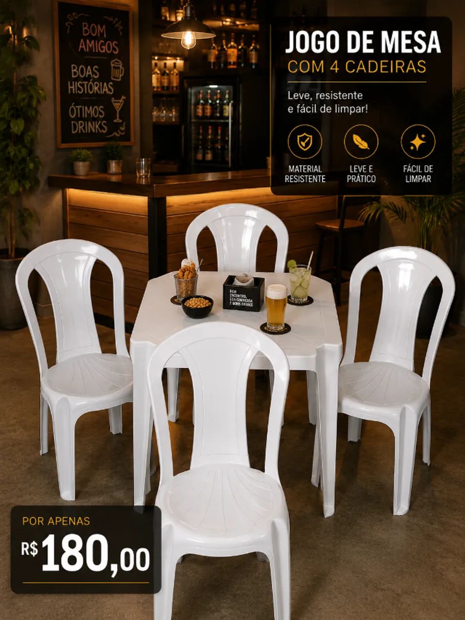 Mesa com cadeiras de plastico