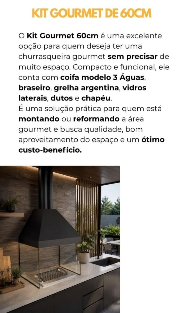 Kit Churrasqueira Gourmet 60cm Completa com Coifa e Vidros - Foto 3