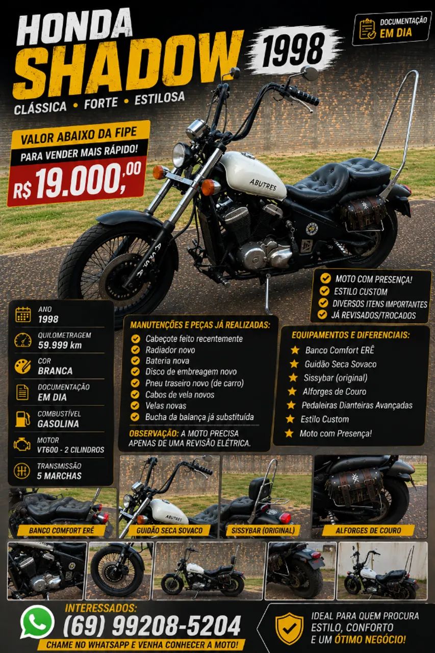 Honda Shadow 1998 600cc Custom - Foto 6