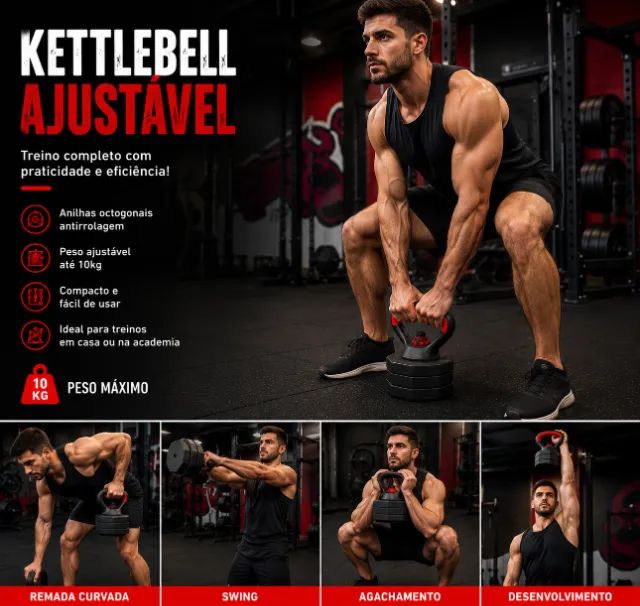 Kettlebel Ajustável + 10kg Anilhas - Foto 5