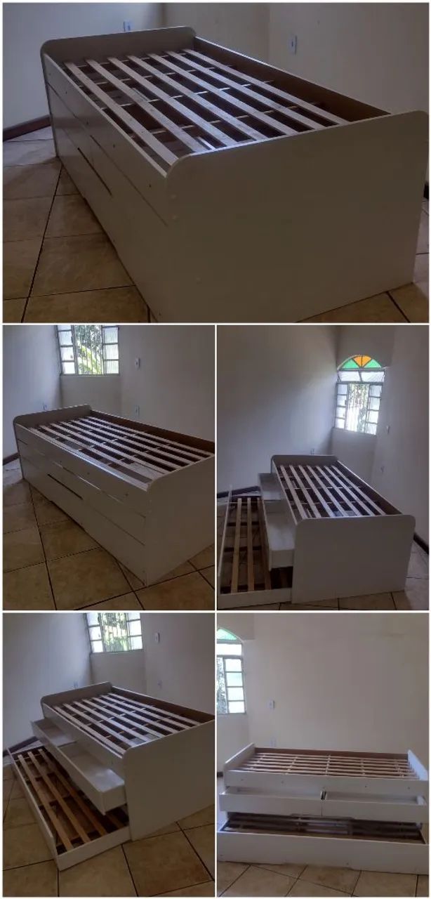 Cama solteiro com gavetas + auxiliar 