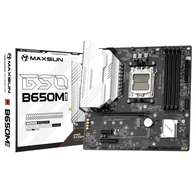 Placa Mãe Maxsun Terminator B650M WiFi6,  AMD AM5, mATX, DDR5, Nova, Lacrada