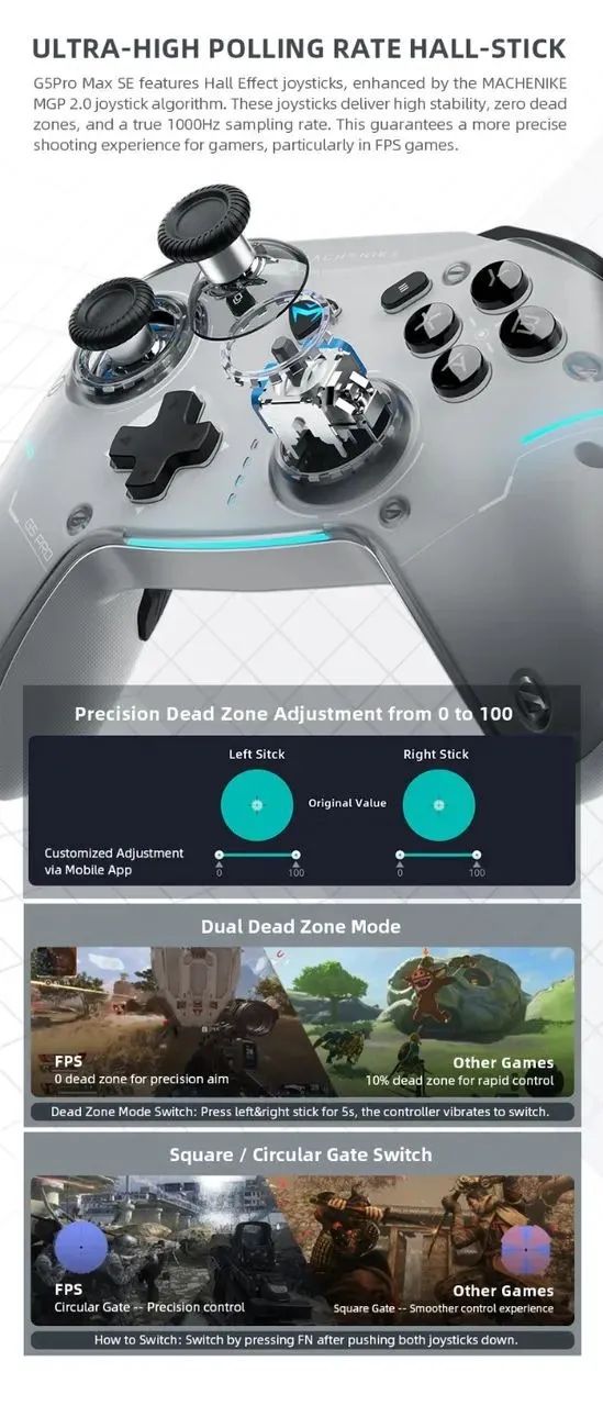 Controle Machenike G5 Pro Max SE Hall Effect RGB com Dock Sem Fio PC Switch Android iOS - Foto 5