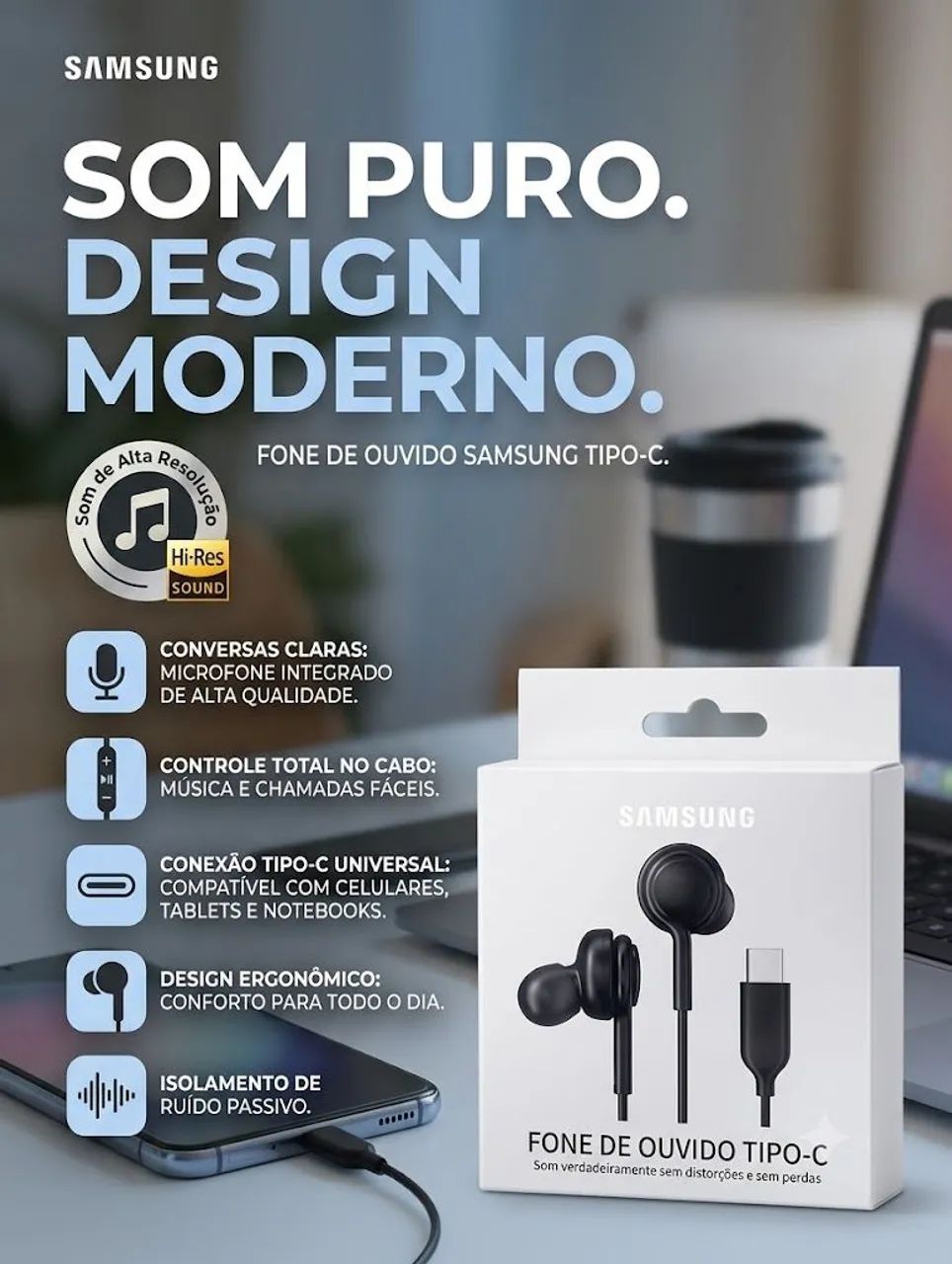 Fone de ouvido original Samsung tipo C - Foto 4