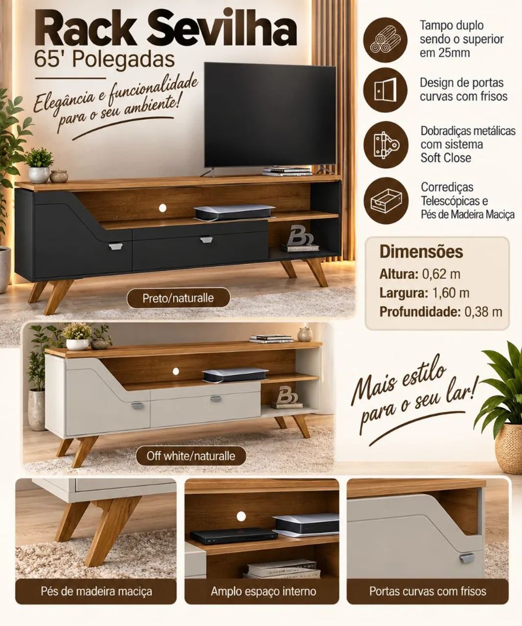 Rack Sevilla Tv até 65 polegadas 