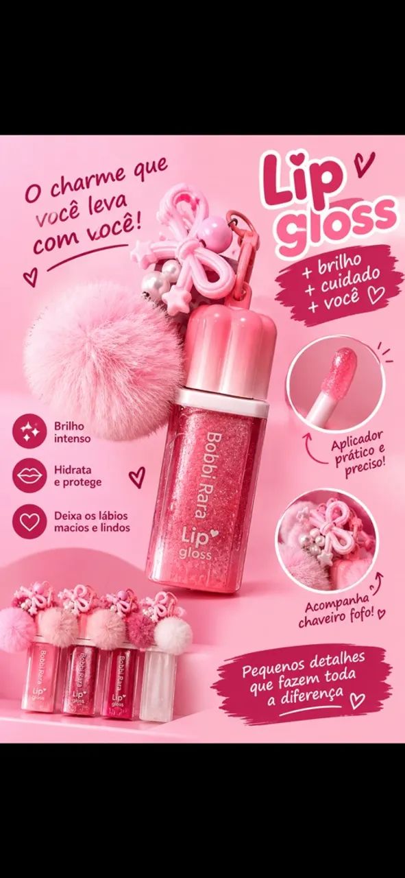 LIP GLOSS + CHAVEIRO DE POMPOM